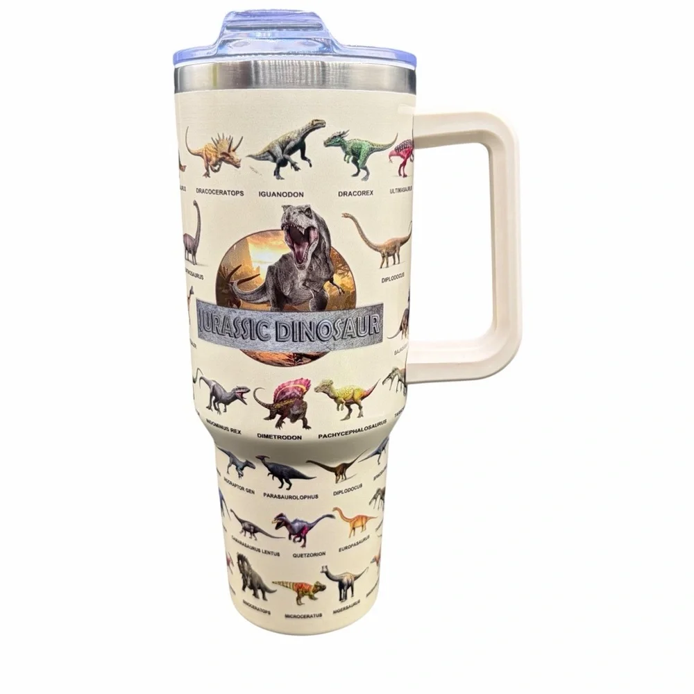DINOSAUR JUMBO 64 OZ STAINLESS STEEL TRAVEL TUMBLER WITH HANDLE & SLIDE LID